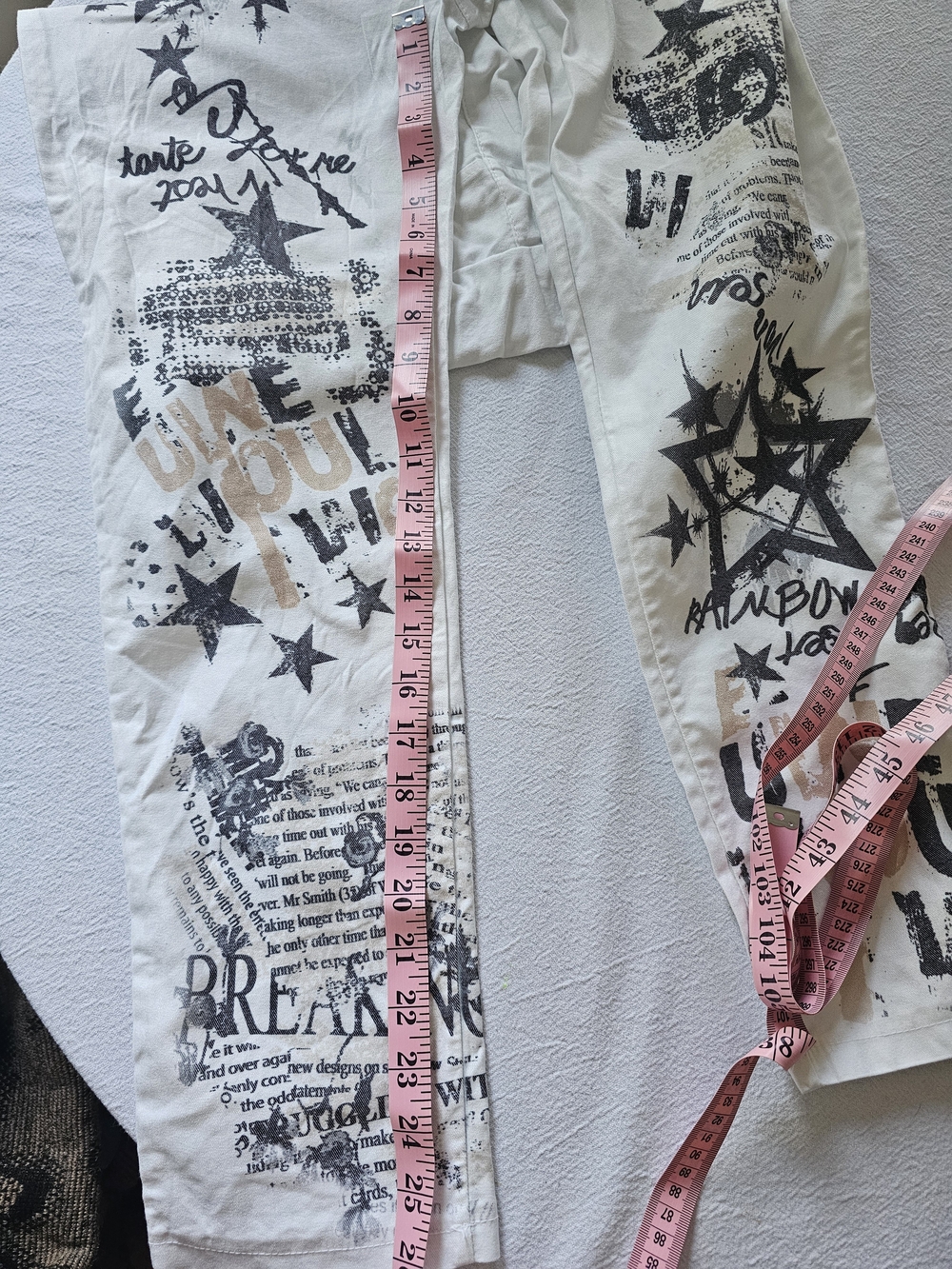 Bella Amore Made in Italy Shooting Star Newspaper Graphic Pants M Grunge Luxury - Picture 5 of 11